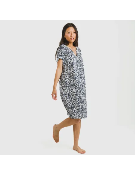 Vestido curto manga fluida viscosa bambula Aladero azul vestidos-mulher