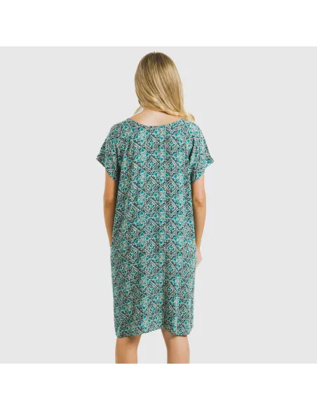 Vestido curto manga fluida viscosa bambula Malura água marinha vestidos-mulher