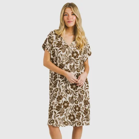 Vestido curto manga fluida viscosa bambula Alexis castanho vestidos-mulher
