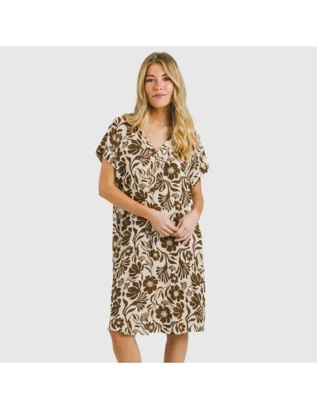 Vestido curto manga fluida viscosa bambula Alexis castanho vestidos-mulher