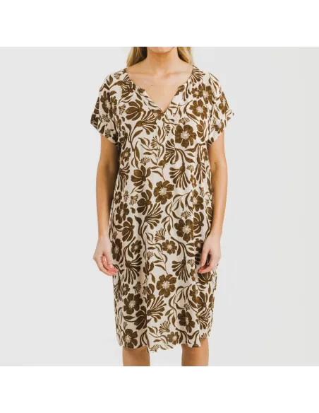Vestido curto manga fluida viscosa bambula Alexis castanho vestidos-mulher