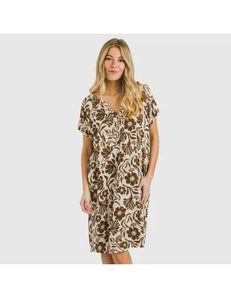 Vestido curto manga fluida viscosa bambula Alexis castanho vestidos-mulher