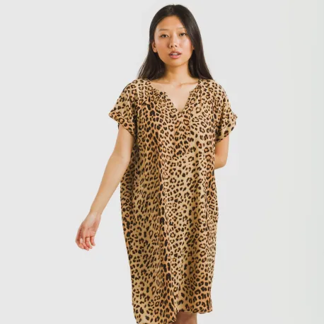 Vestido curto manga fluida viscosa bambula Leo vestidos-mulher