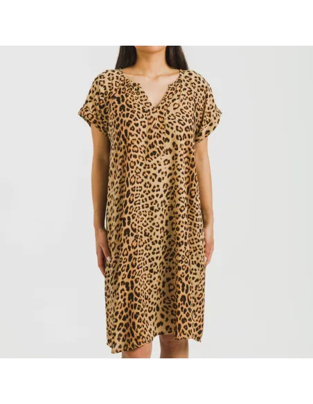 Vestido curto manga fluida viscosa bambula Leo vestidos-mulher