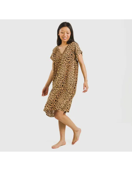 Vestido curto manga fluida viscosa bambula Leo vestidos-mulher