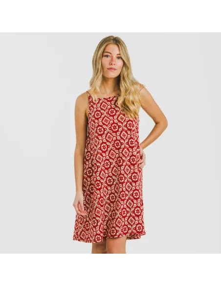 Vestido curto alças crepe Eugenia cor telha vestidos-mulher