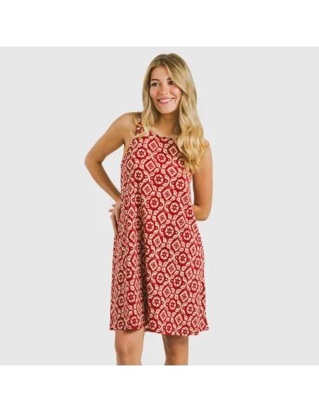 Vestido curto alças crepe Eugenia cor telha vestidos-mulher