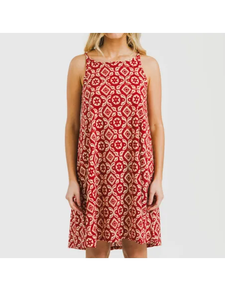 Vestido curto alças crepe Eugenia cor telha vestidos-mulher