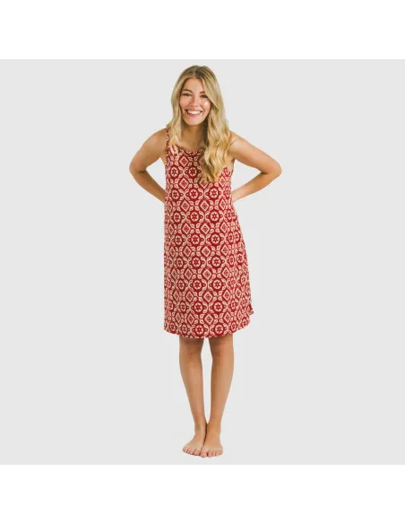 Vestido curto alças crepe Eugenia cor telha vestidos-mulher