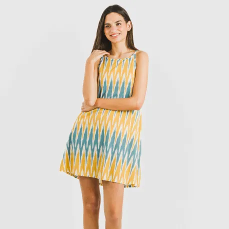 Vestido curto alças crepe Lalita água marinha vestidos-mulher