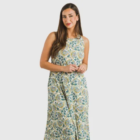 Vestido comprido alças crepe Venus água marinha vestidos-mulher