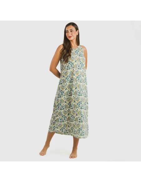 Vestido comprido alças crepe Venus água marinha vestidos-mulher
