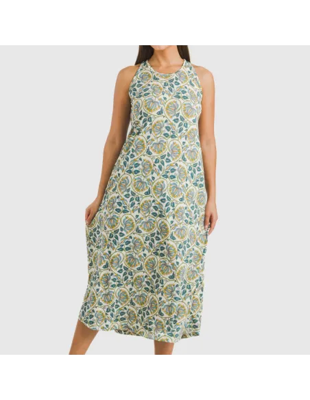 Vestido comprido alças crepe Venus água marinha vestidos-mulher