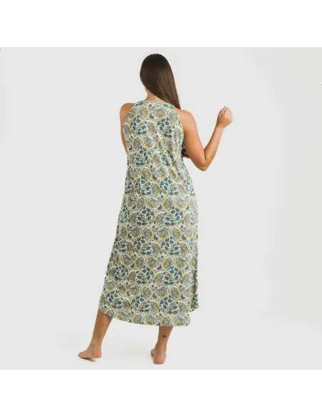 Vestido comprido alças crepe Venus água marinha vestidos-mulher