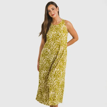 Vestido comprido alças crepe Miquela verde vestidos-mulher