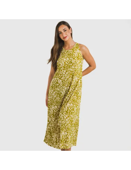 Vestido comprido alças crepe Miquela verde vestidos-mulher