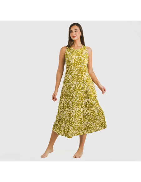 Vestido comprido alças crepe Miquela verde vestidos-mulher