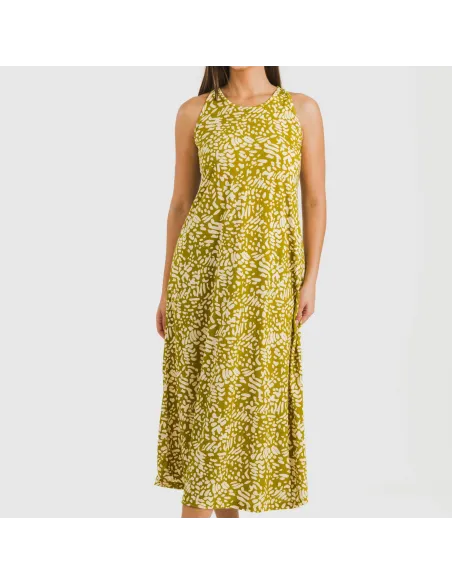 Vestido comprido alças crepe Miquela verde vestidos-mulher