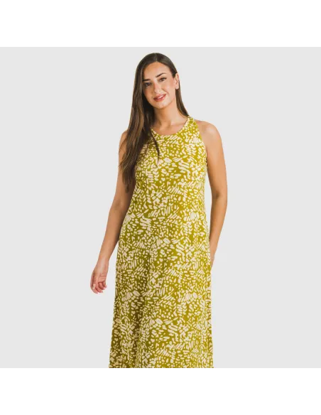 Vestido comprido alças crepe Miquela verde vestidos-mulher