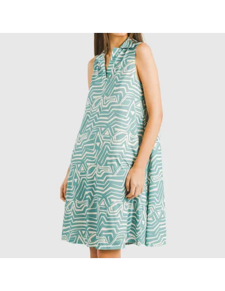 Vestido curto com gola e lapela soft Guiomar água marinha vestidos-mulher