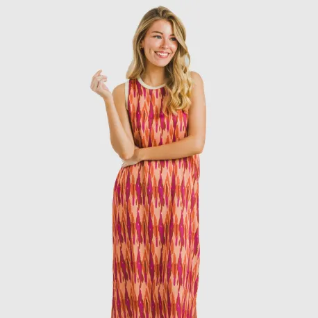Vestido comprido alças satén Gavidia laranja vestidos-mulher