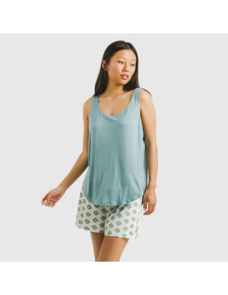 Pijama alças mulher viscosa Joy água marinha pijamas-curtos-mulher