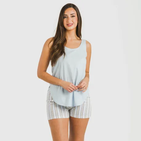Pijama curto algodão Raya Bill azul celeste pijamas-curtos-mulher
