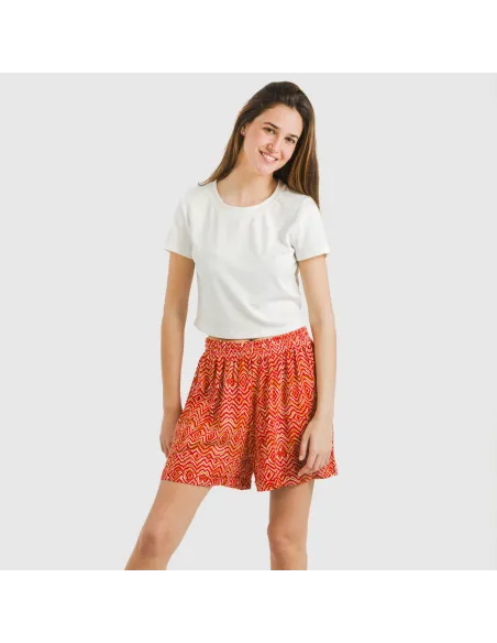 Calções viscosa bambula Silda cor telha pantalones-comodos-mujer