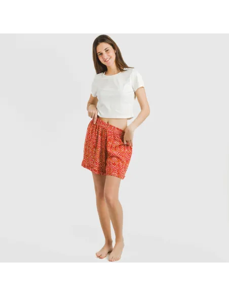 Calções viscosa bambula Silda cor telha pantalones-comodos-mujer