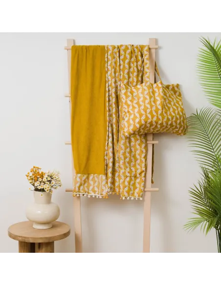 Pack Toalha Pareo + Bolsa Calsita ocre praia
