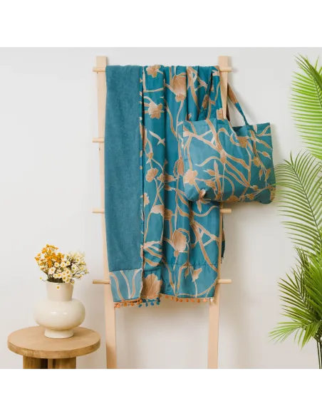 Pack Toalha Pareo + Bolsa Bellita água marinha praia