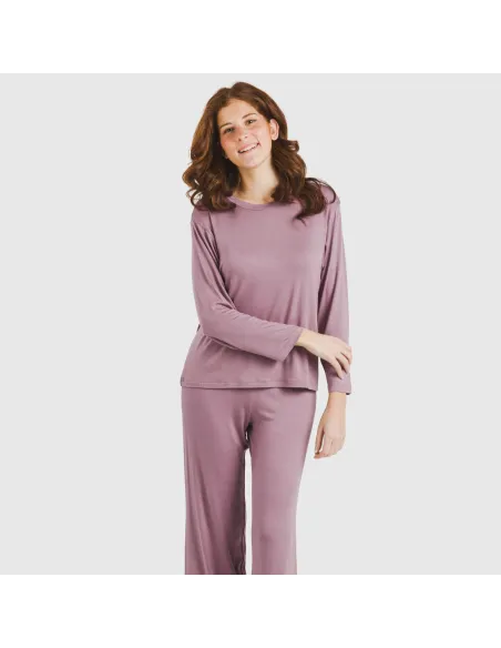 Pijama comprido viscosa mulher liso pijamas-compridos-de-mulher