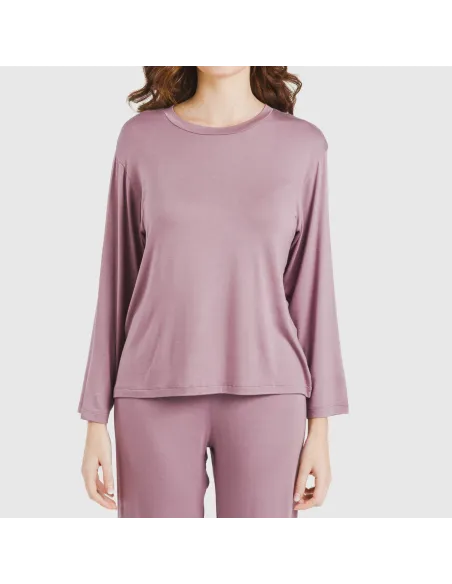 Pijama comprido viscosa mulher liso pijamas-compridos-de-mulher