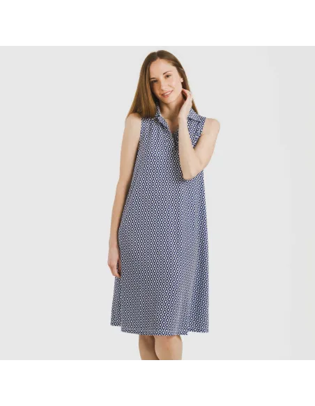 Vestido curto com gola e lapela soft Angela azul vestidos-mulher