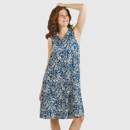 Vestido curto com gola e lapela soft Miquela azul vestidos-mulher