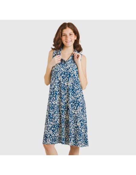 Vestido curto com gola e lapela soft Miquela azul vestidos-mulher