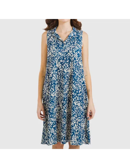 Vestido curto com gola e lapela soft Miquela azul vestidos-mulher
