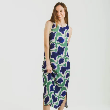 Vestido comprido alças satén Prometeo azul - verde vestidos-mulher