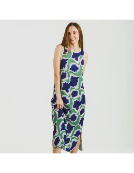 Vestido comprido alças satén Prometeo azul - verde vestidos-mulher