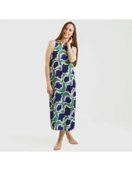 Vestido comprido alças satén Prometeo azul - verde vestidos-mulher