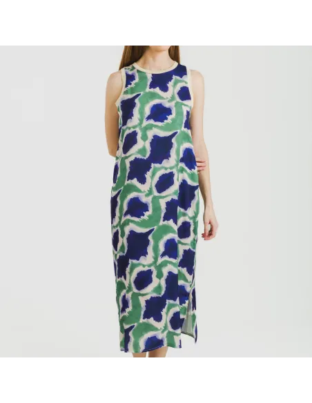 Vestido comprido alças satén Prometeo azul - verde vestidos-mulher