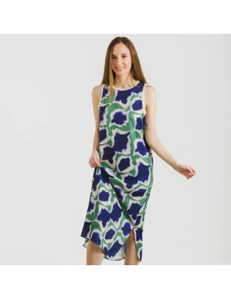 Vestido comprido alças satén Prometeo azul - verde vestidos-mulher