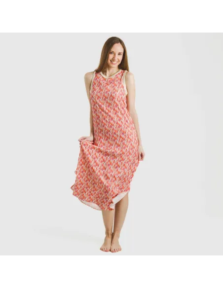 Vestido comprido alças satén Aries laranja - rosa vestidos-mulher