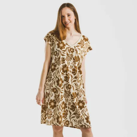 Vestido curto manga fluida crepe Alexis castanho vestidos-mulher