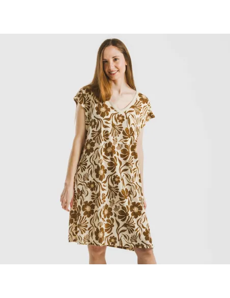 Vestido curto manga fluida crepe Alexis castanho vestidos-mulher