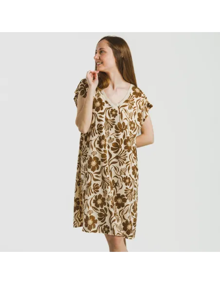 Vestido curto manga fluida crepe Alexis castanho vestidos-mulher