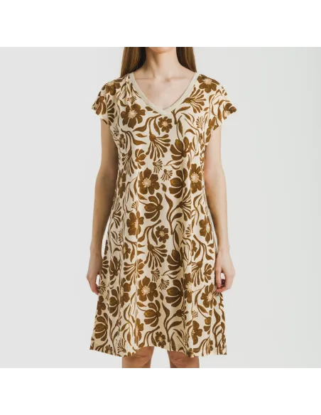 Vestido curto manga fluida crepe Alexis castanho vestidos-mulher