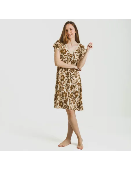Vestido curto manga fluida crepe Alexis castanho vestidos-mulher