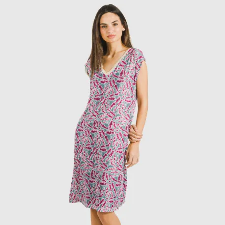 Vestido curto manga fluida soft Indiana beringela vestidos-mulher
