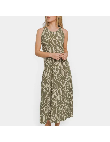 Vestido comprido alças crepe Guiomar verde vestidos-mulher